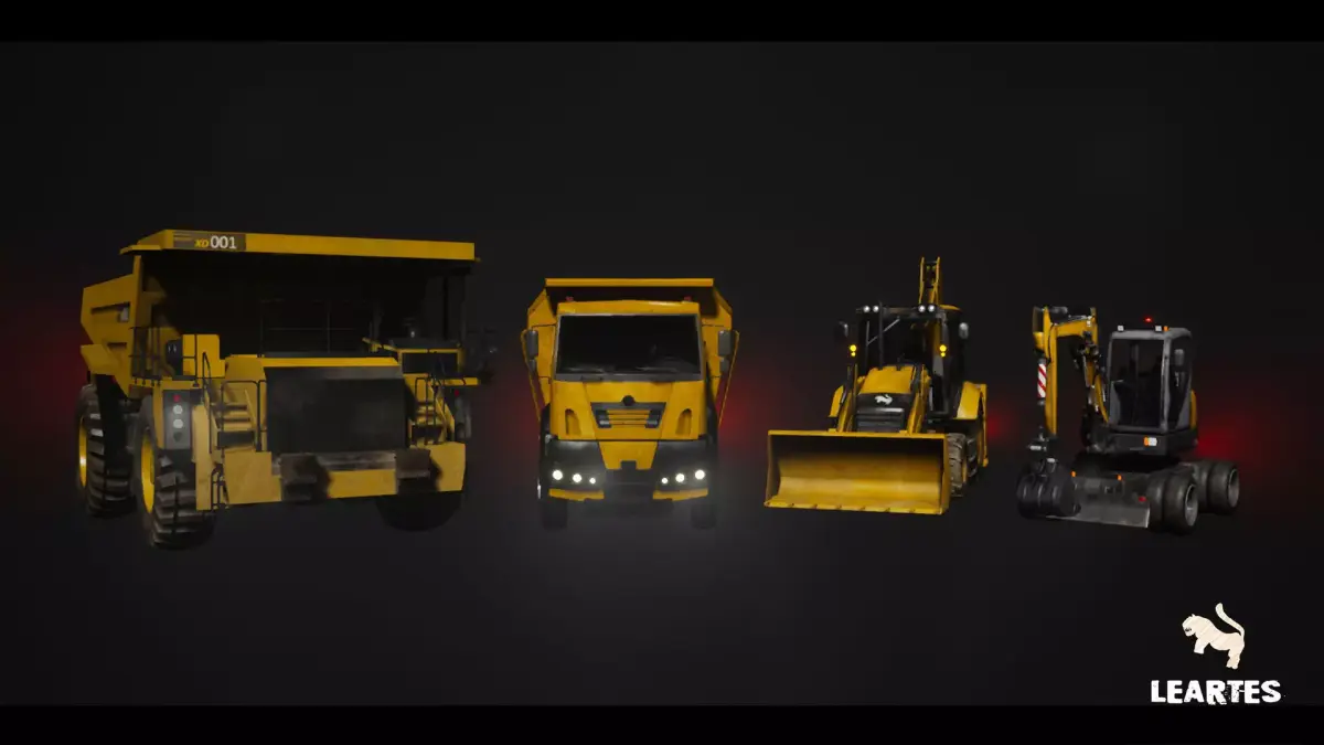 Driveable Animated Construction Vehicles Set of 4 Low-poly 3D model