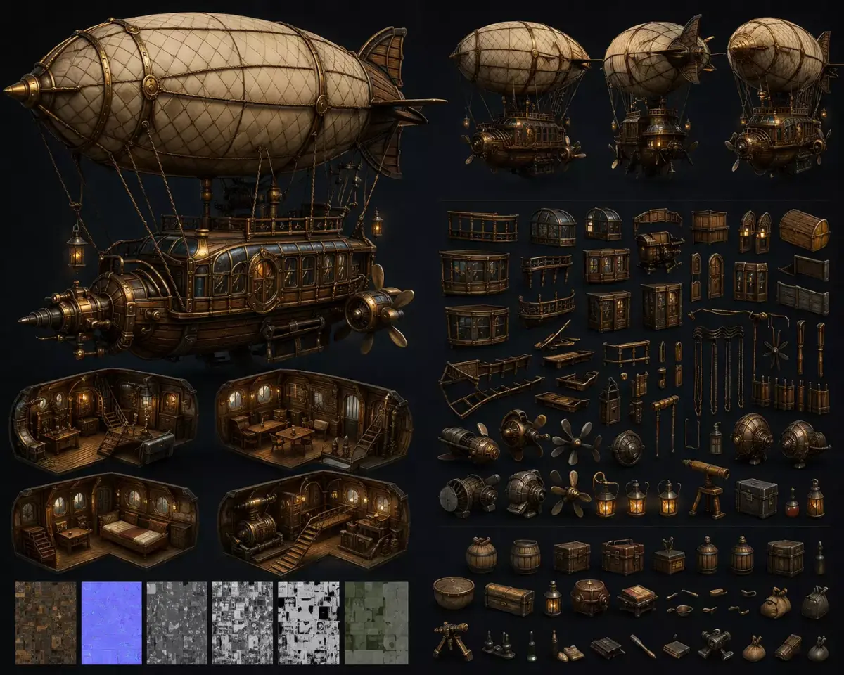 Steampunk Airship Modular Flying Ship 3D print model