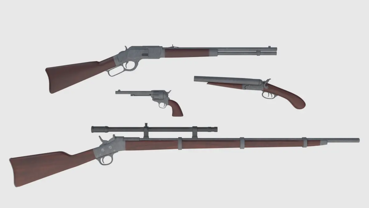 Wild West Weapons Combination Pack - Game Ready Low-poly 3D model