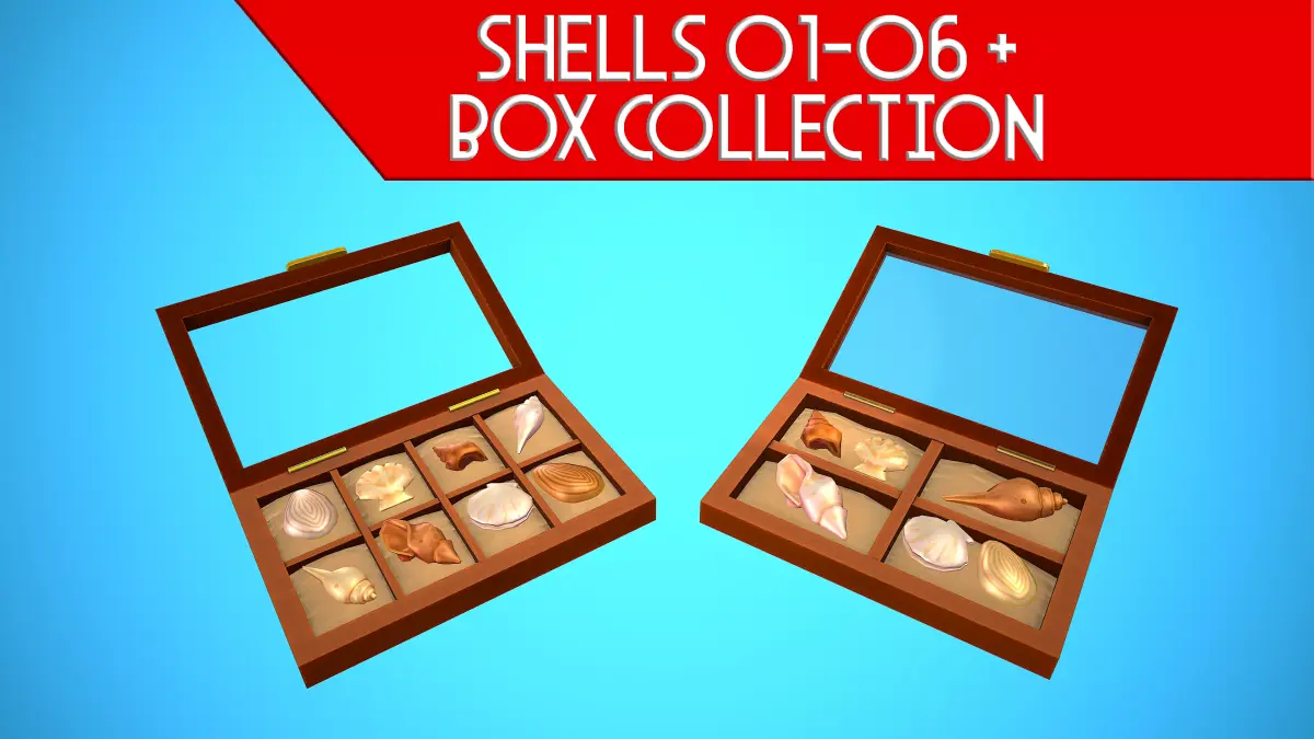SHELL 01-06 BOX 01-02 PACK CARTOON STYLIZED Low-poly 3D model