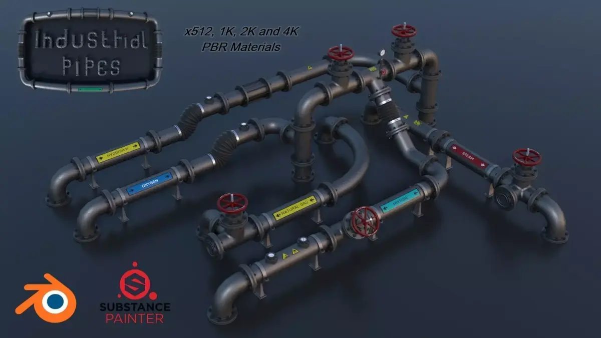 Modular Industrial Pipes PBR Low-poly 3D model