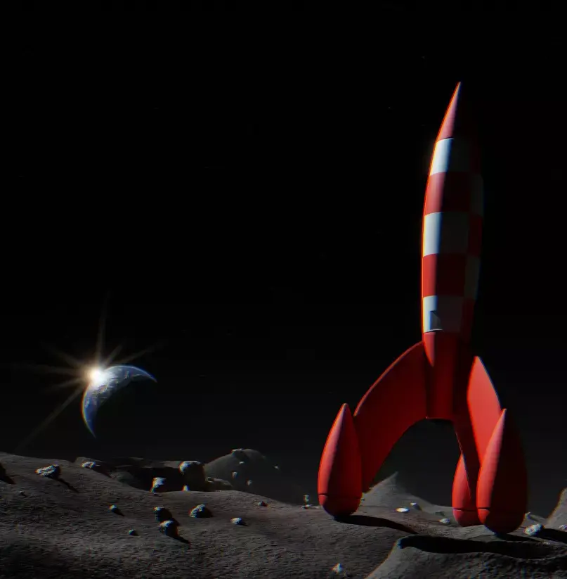 Tintin rocket on moon 3D model