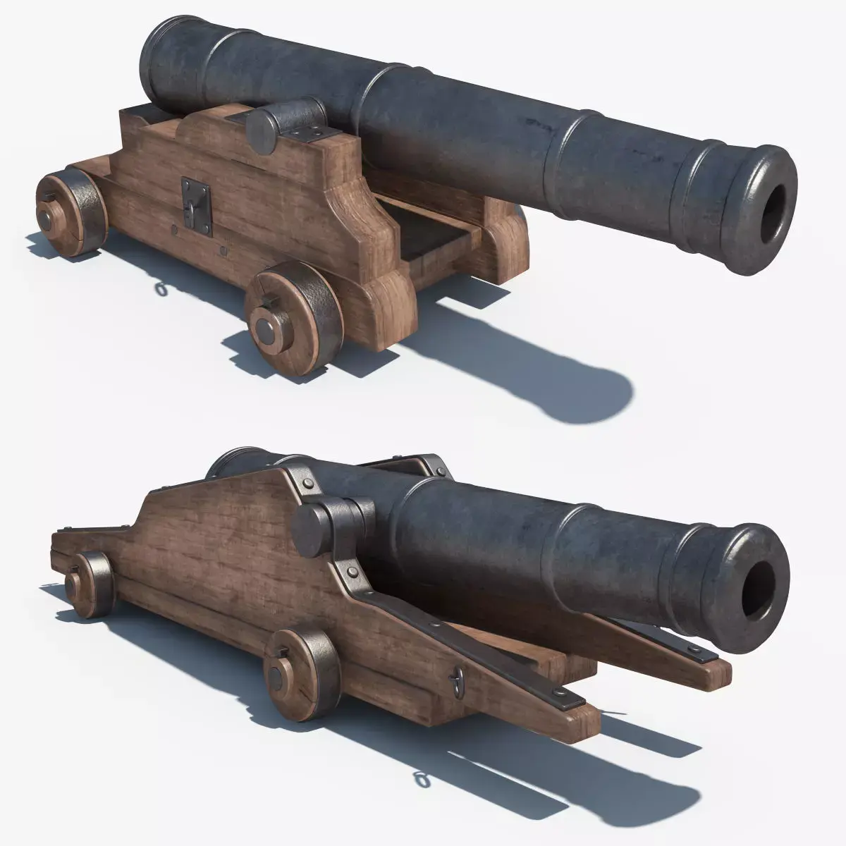 Cannons Set cannon on wooden platform 3D model
