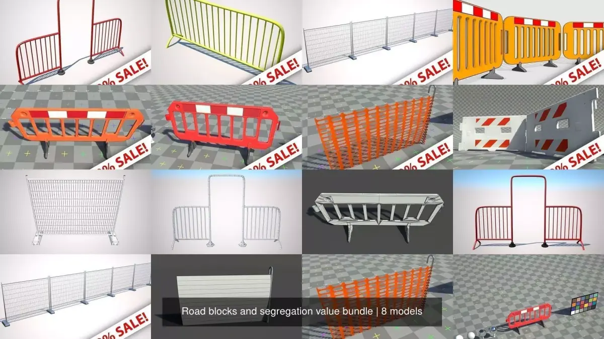 Road blocks and segregation value bundle 3D Model Pack