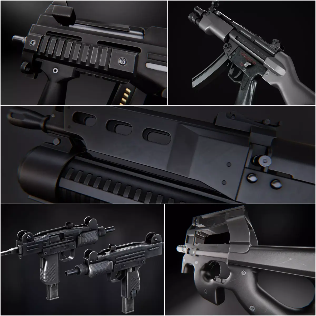 Modern AAA SMG Pack Game Ready PBR Low-poly 3D model