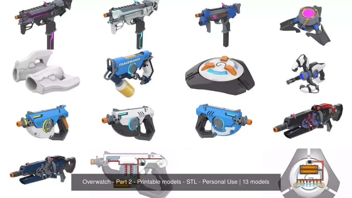  Overwatch Weapons - Part 2 - 13 Printable models - Personal Use 3D Model Pack