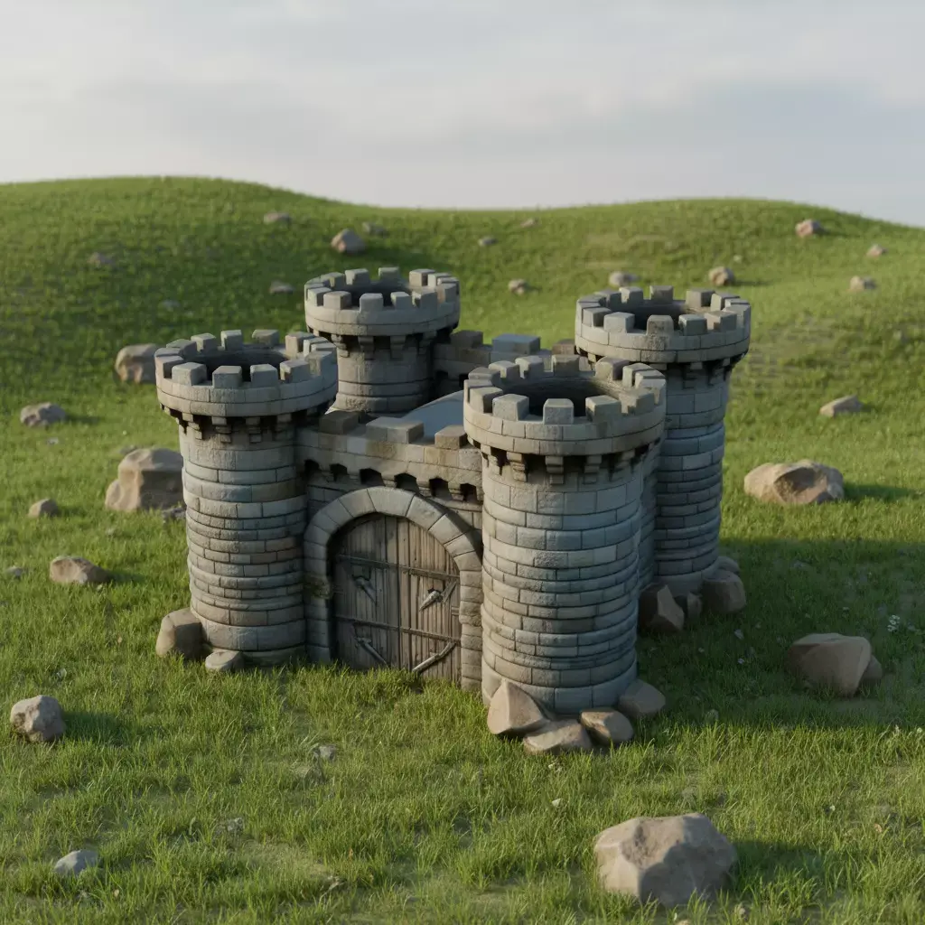 Medieval Castle Fortress with  Gate and Towers  Fantasy 3D Model Low-poly 3D model