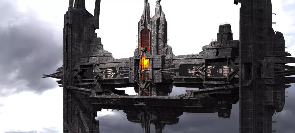 cyberpunk AsianTower Floating Kitbash 2  3D model