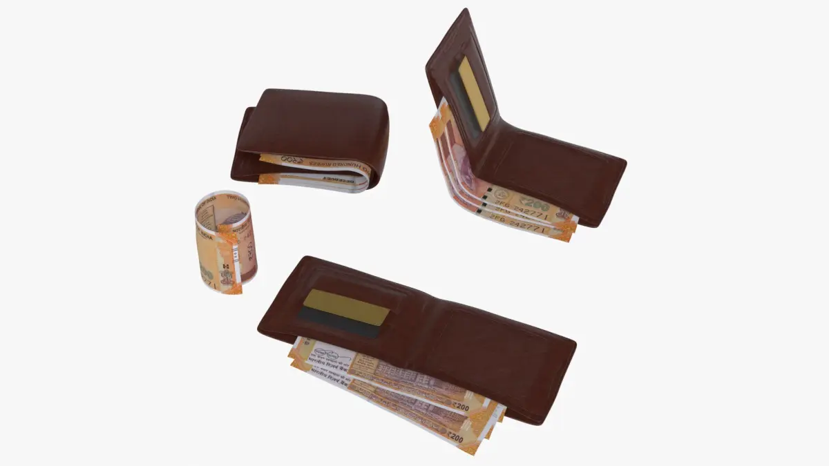 India 200 Rupee Wallet Money Purse 3D model