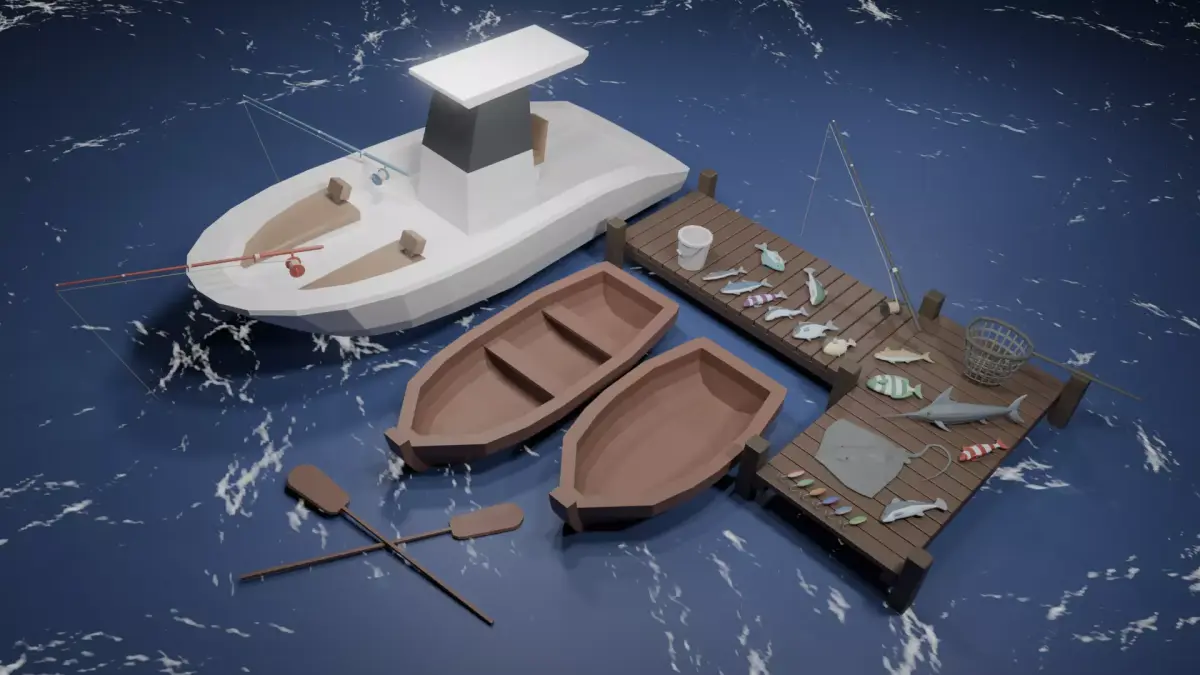 Low Poly Fishing Pack Low-poly 3D model