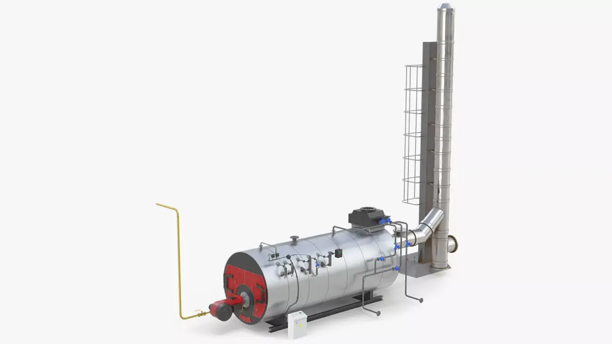 Horizontal Steam Boiler with Chimney Stack 3D model
