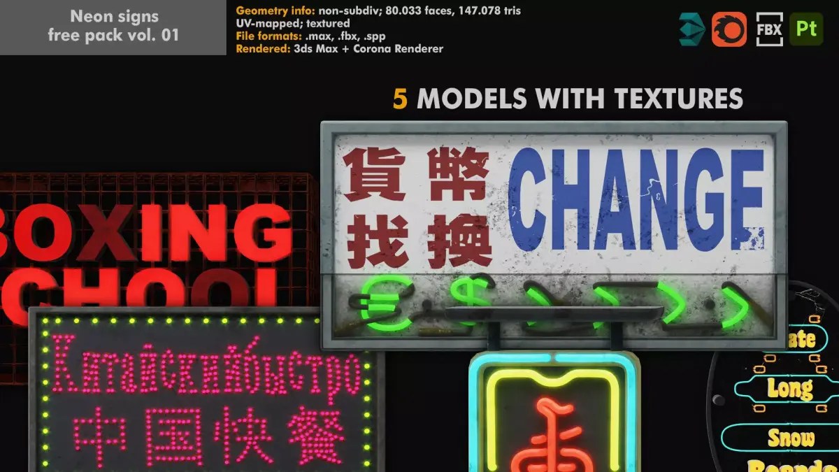 Neon signs pack volume 01 Free low-poly 3D model