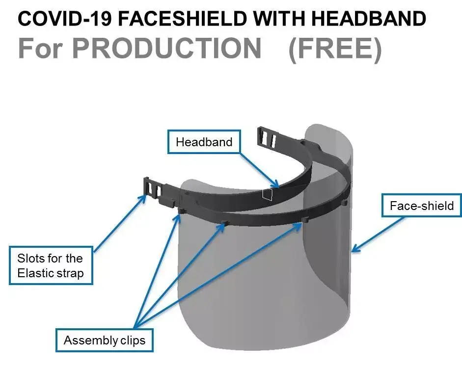 COVID-19 FACESHIELD with HEADBAND For PRODUCTION - FREE MODEL Free 3D print model