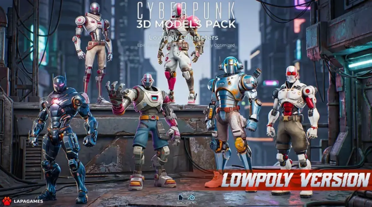 Cyberpunk Combat Androids LowPoly Low-poly 3D model