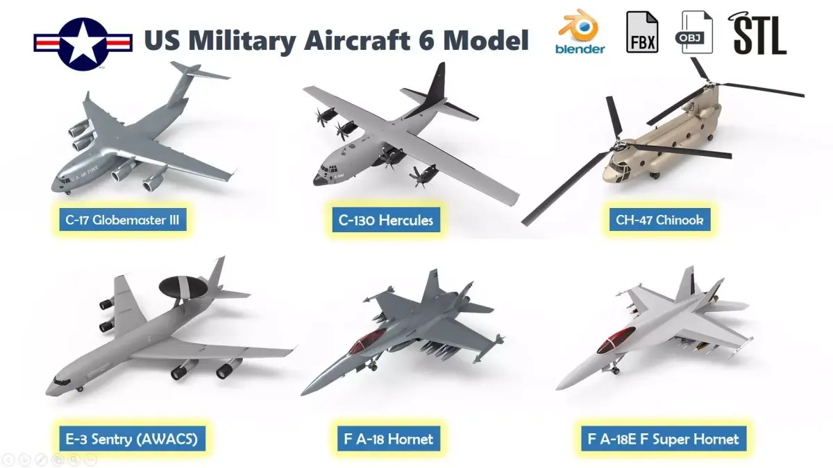 US Military Aircraft 6 list 3d model Part II Low-poly 3D model