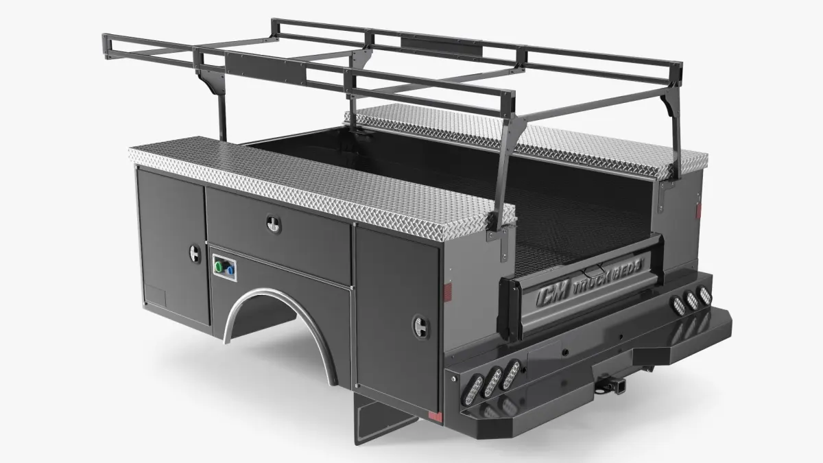 Steel Service Truck Bed with Ladder Rack Black 3D model