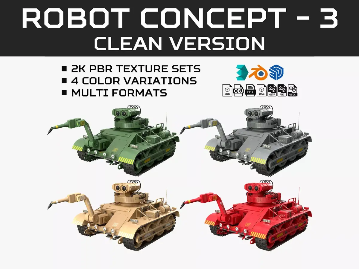 Robot Concept-3-Clean-4 Colors 3D Model Pack