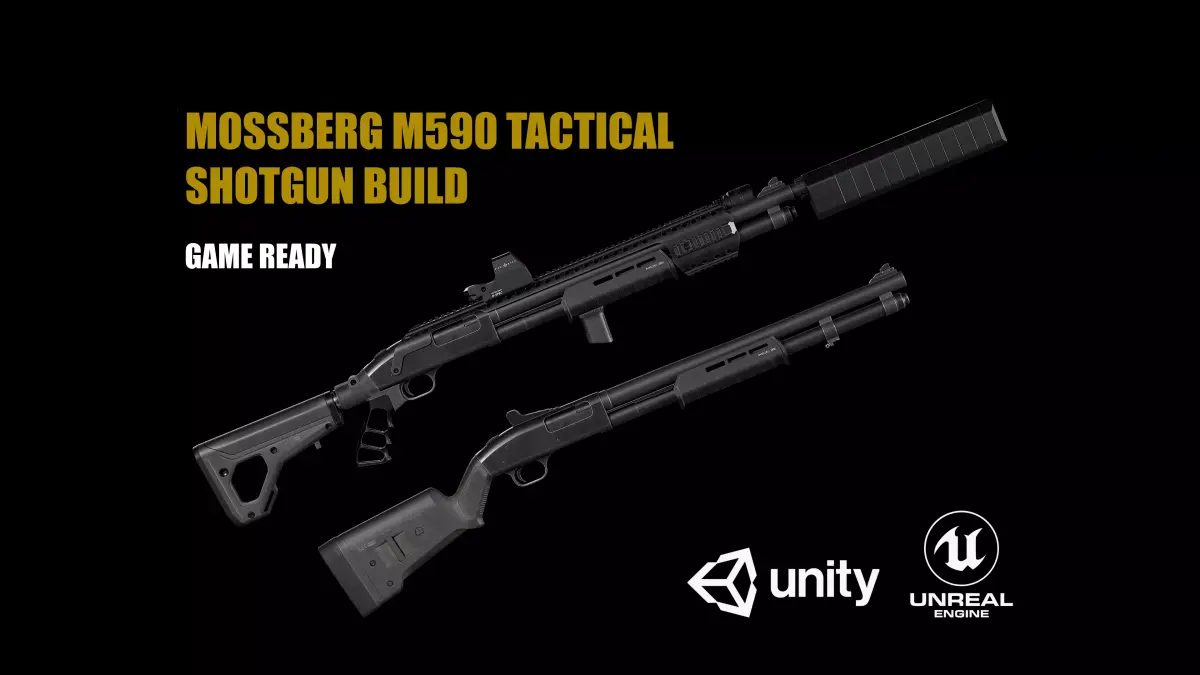 Mossberg 590 Tactical 12 Gauge Shotgun Build Low-poly 3D model