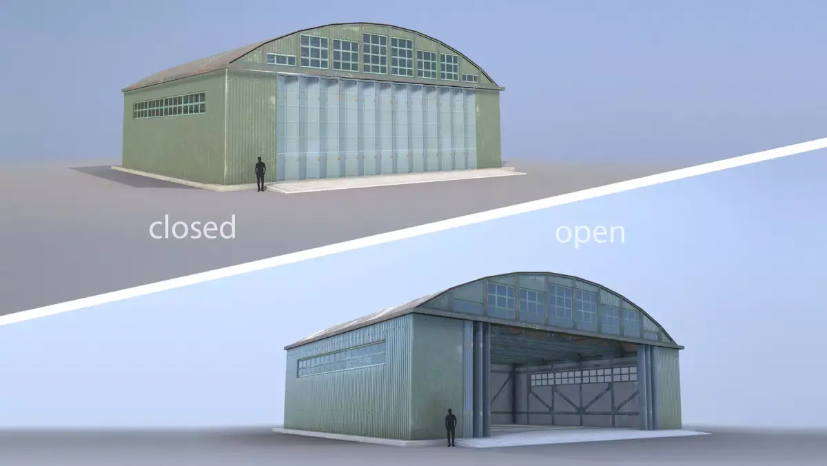 Airport Hangar SmallHangar 01 closed open   Low-poly 3D model