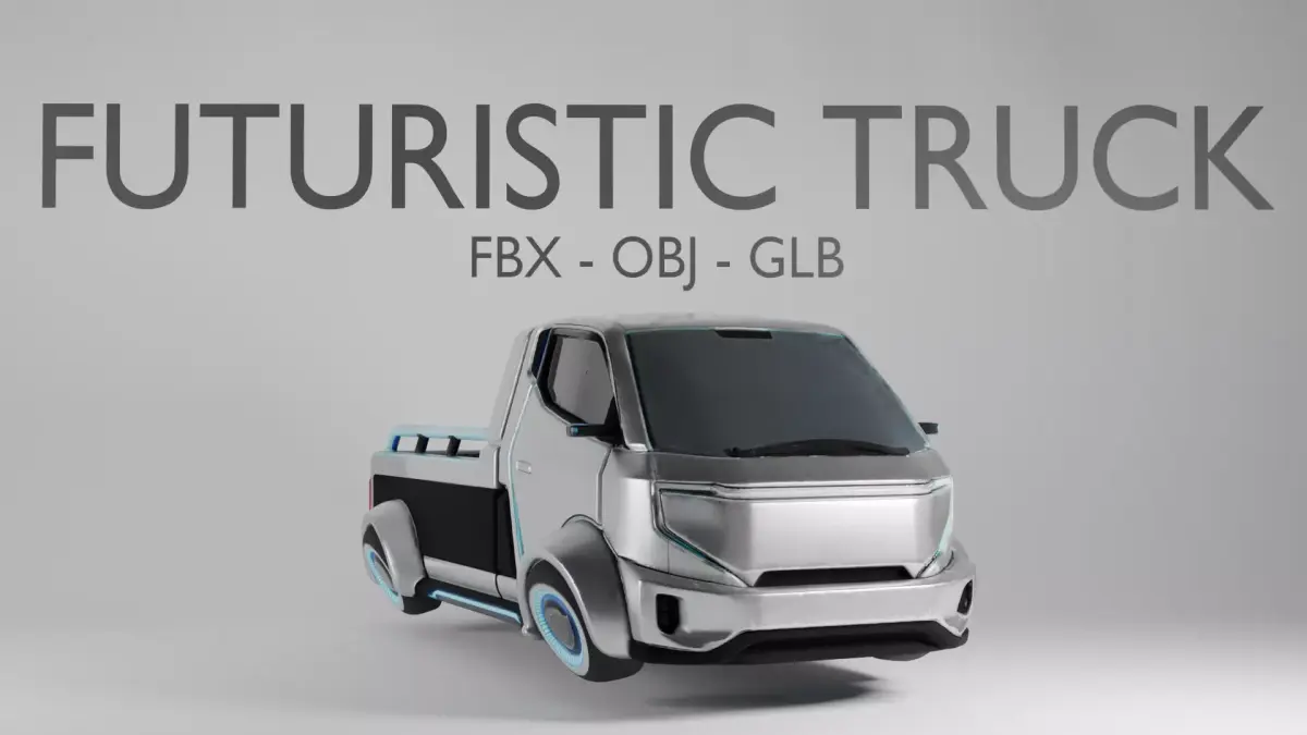 Futuristic Truck 3D Model - Electric Vehicle - FBX OBJ GLB 3D model