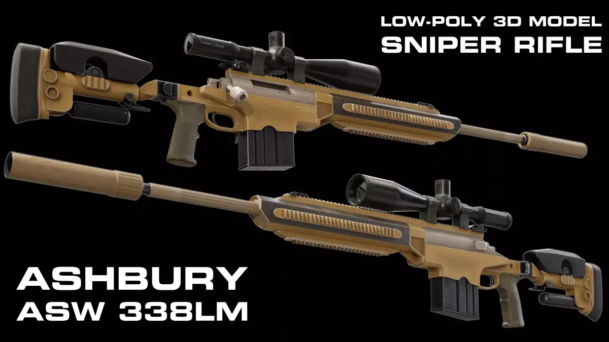 ASHBURY ASW 338LM Sniper Rifle Low-poly 3D model