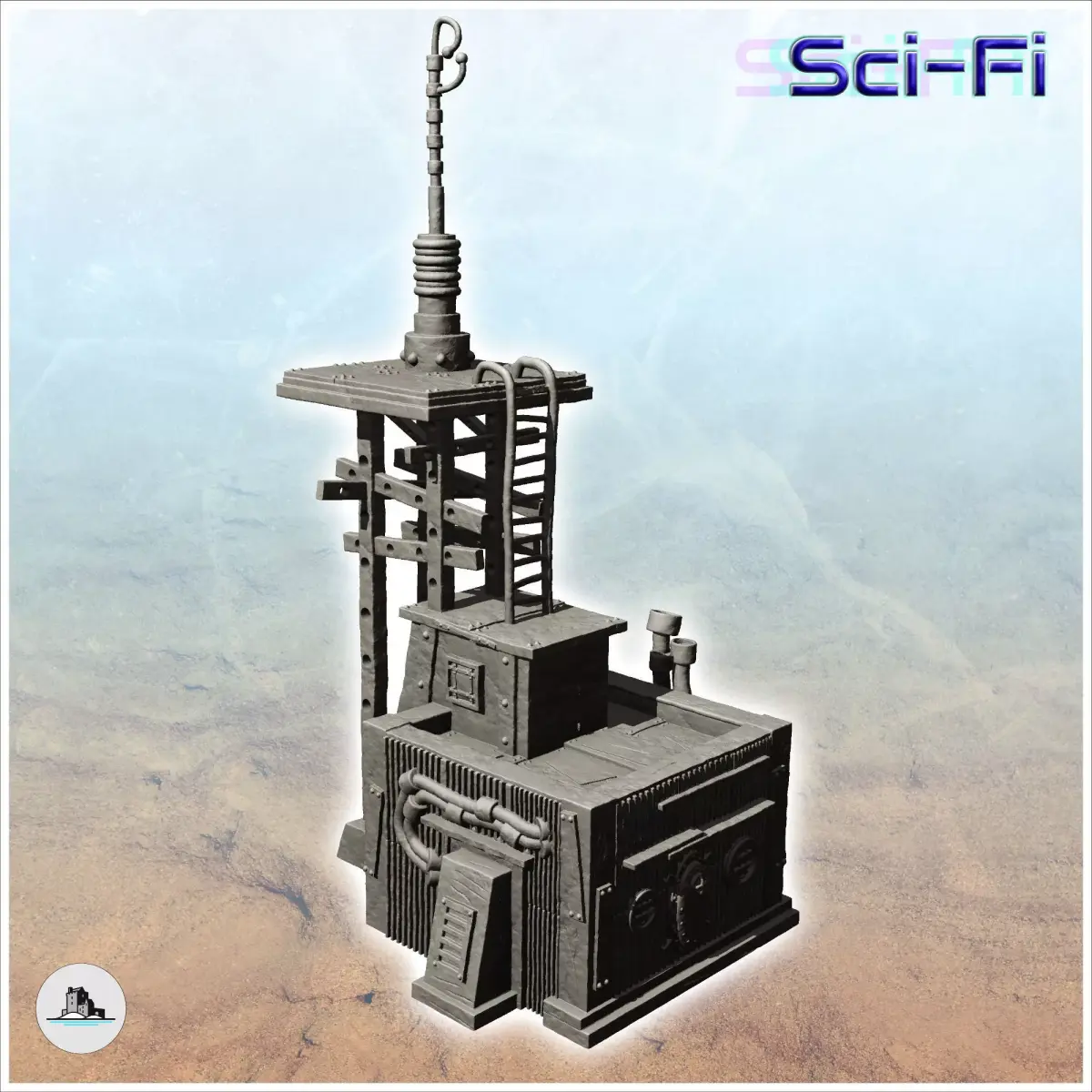 Transmission station with long distance antenna and cabin -10- 3D print model