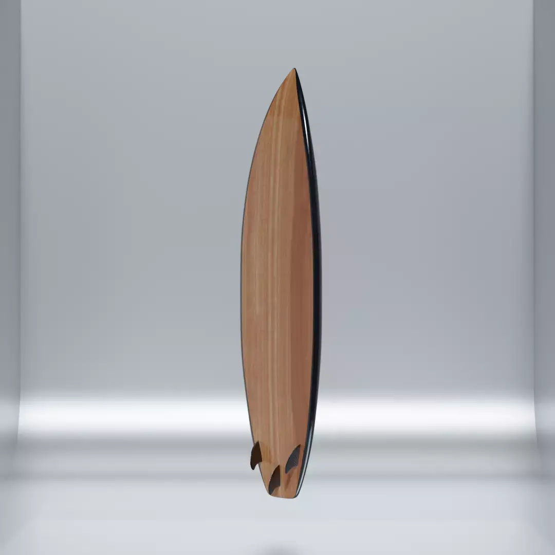 Wooden Surfboard with Carbon Fibre Fins Low-poly 3D model