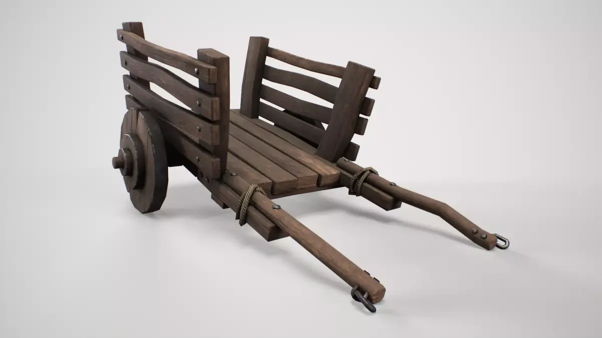 Wooden Cart Wheeled Low-poly 3D model Low-poly 3D model