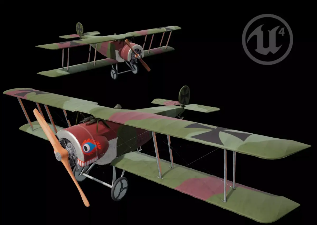 Fokker D2 plane Low-poly 3D model