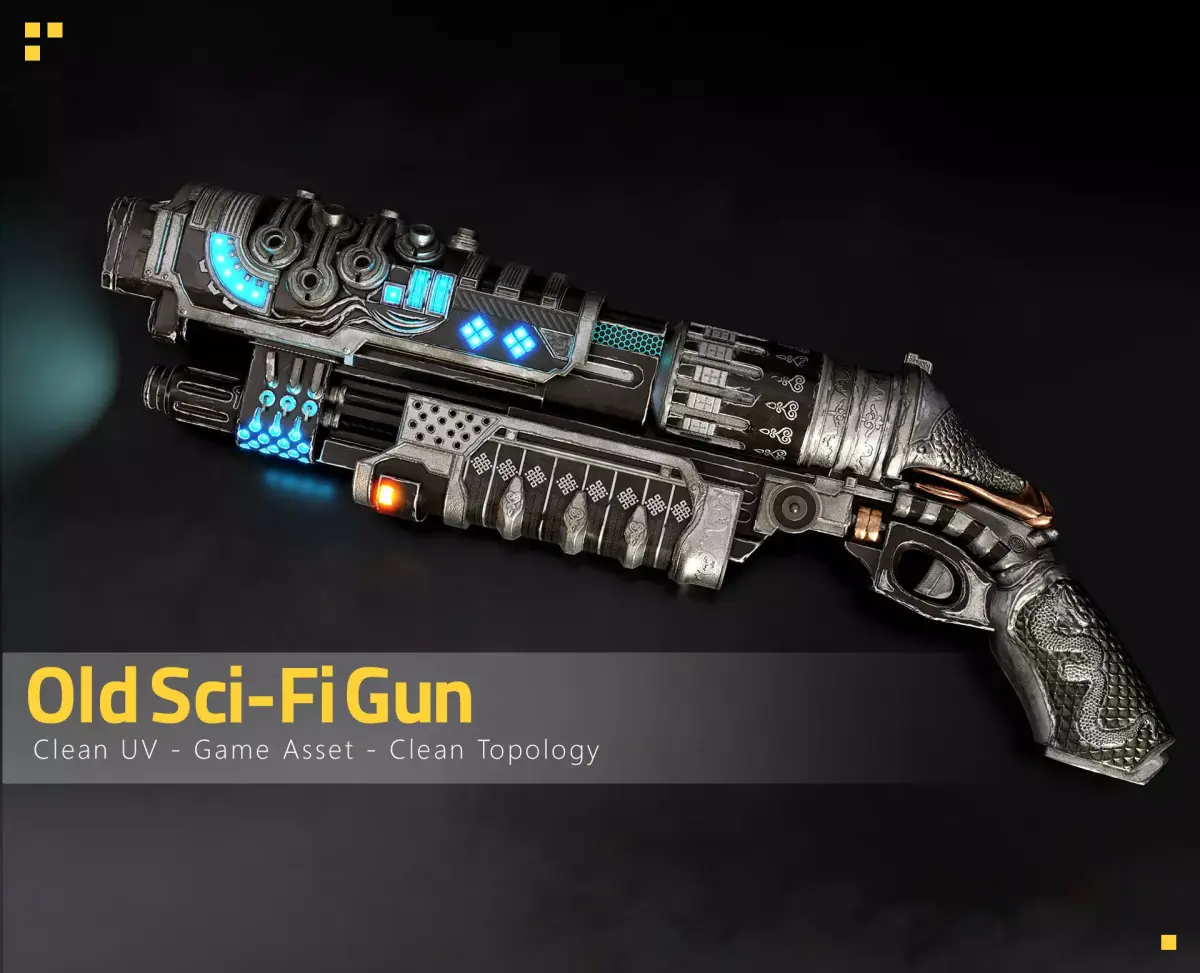 Old Sci-Fi Gun Low-poly 3D model