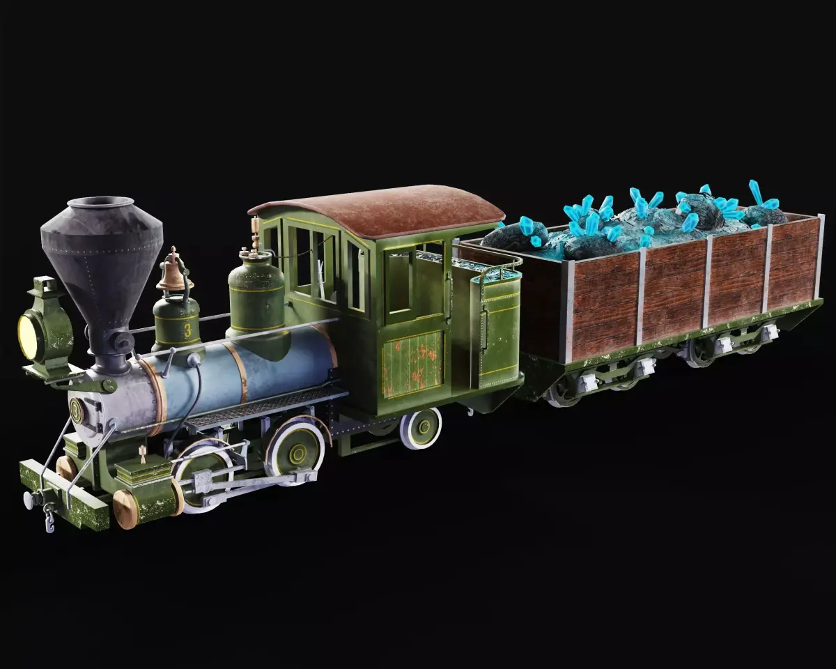 Vintage 19th-Century Steam Locomotive Low-poly 3D model Low-poly 3D model