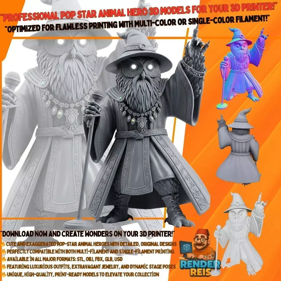 Bearded Wise Owl Wizard Mystic Rock Legend 3D Print Model 3D model