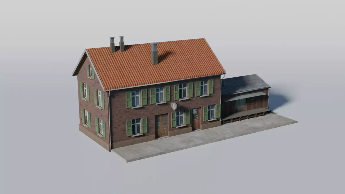 Old German brick railway station 3D model