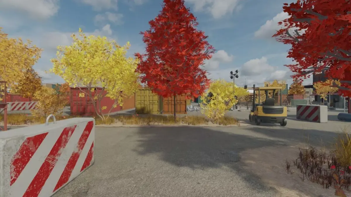 Cargo Container Yard In Autumn 3D model