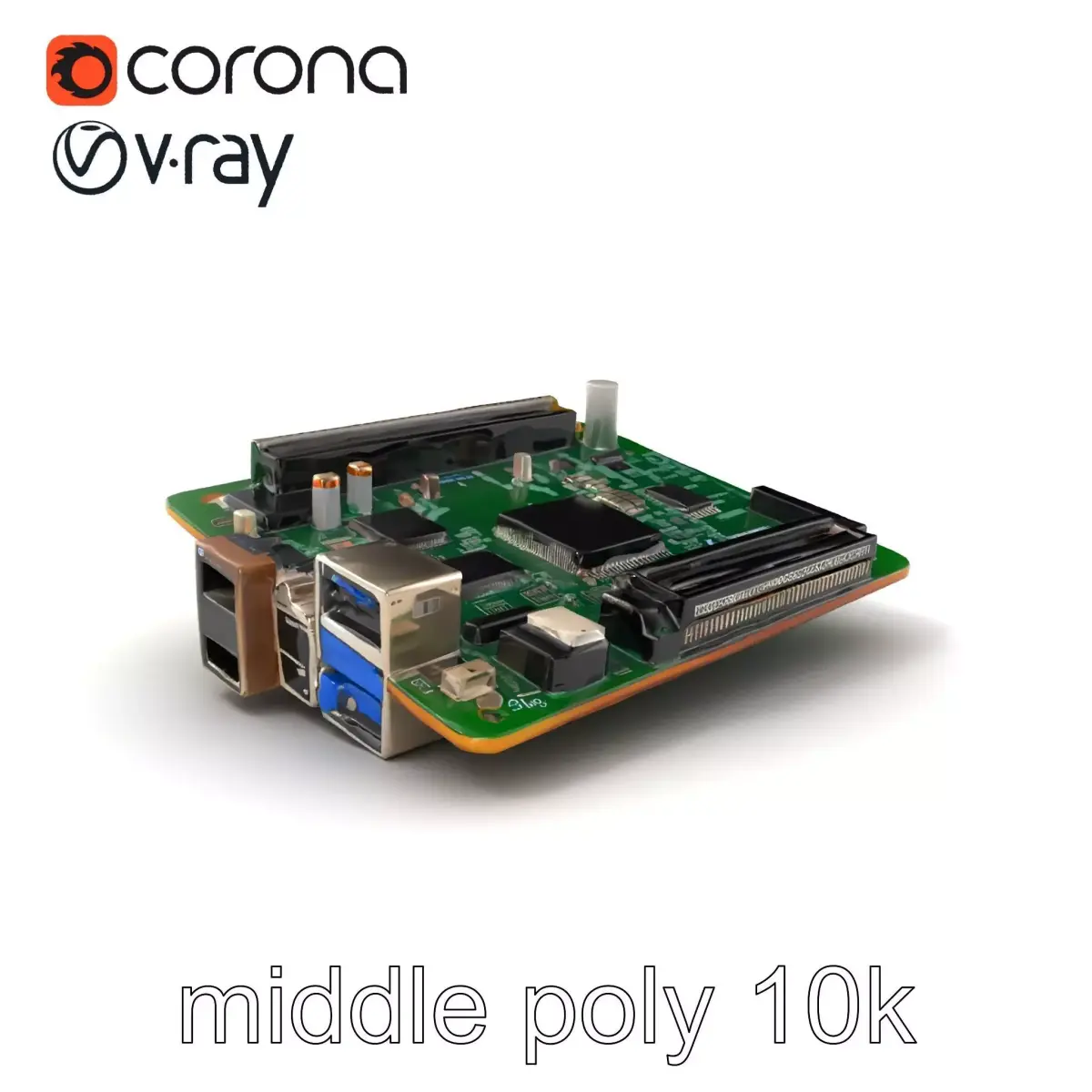 Fanless Industrial Motherboard Robust PCB Model Pack Low-poly 3D model