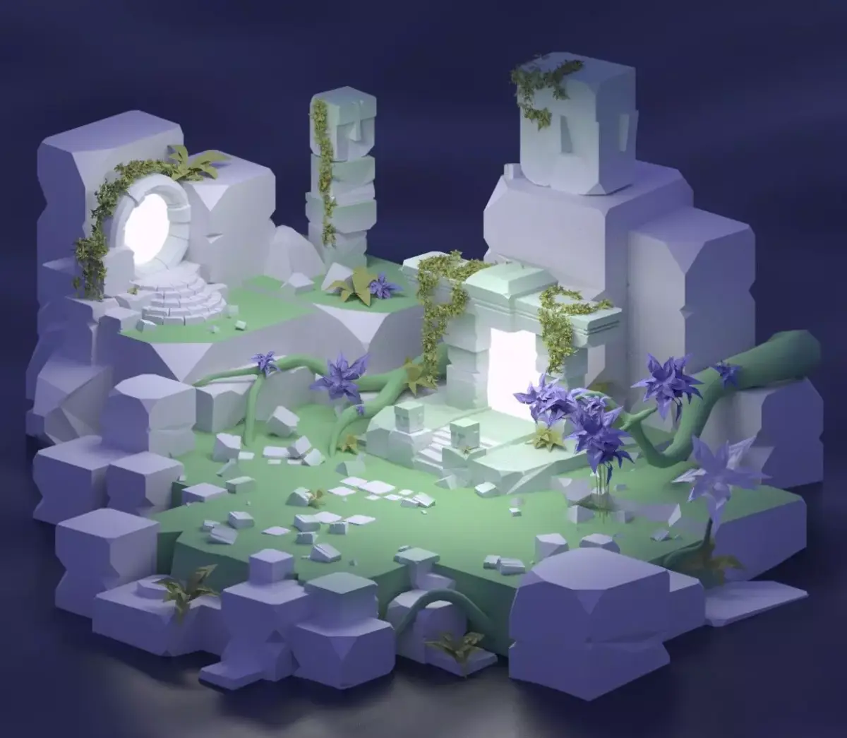 Ancient Portals - Ancient environment PART2 Low-poly 3D model