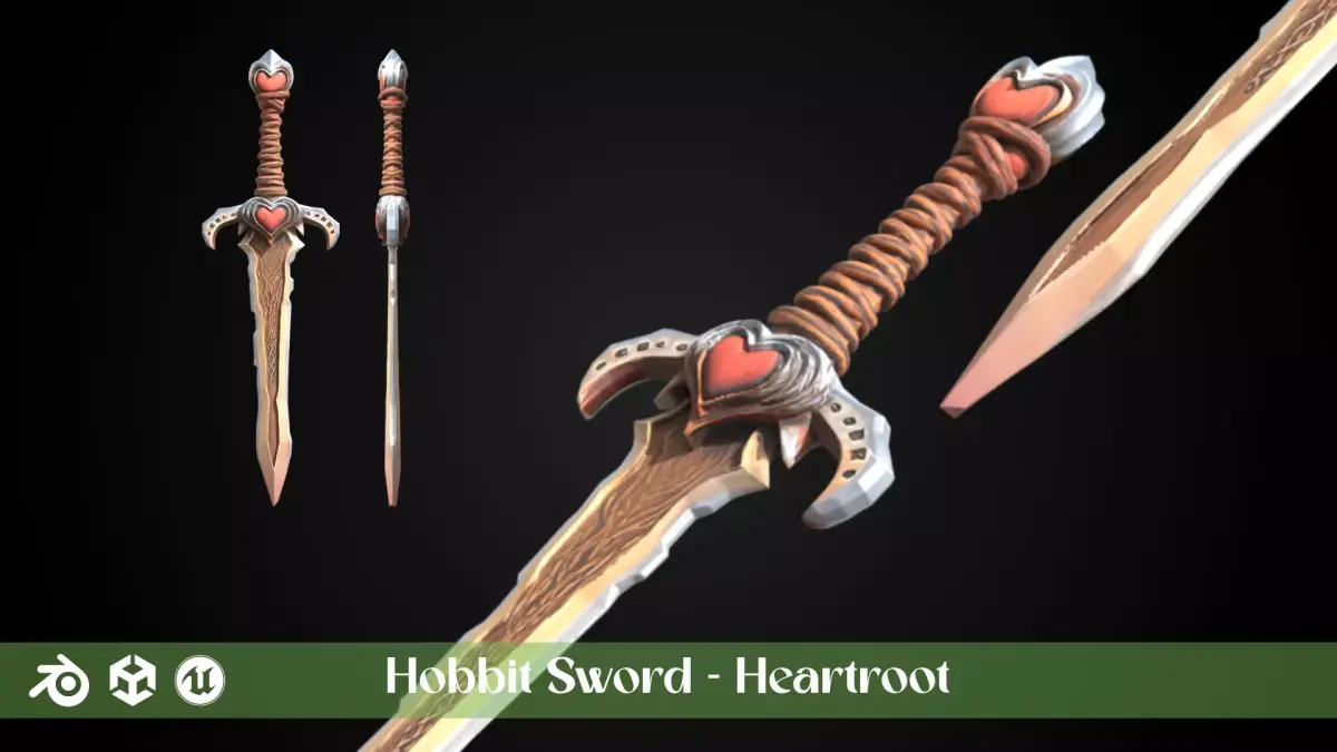 Stylized Hobbit Sword - Heartroot - Game Ready 3D model