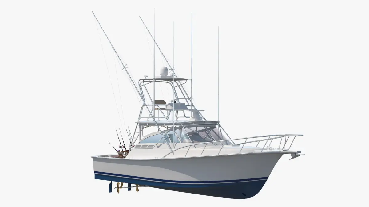 Fishing Boat with Fishing Fighting Chair and Rods 3D model