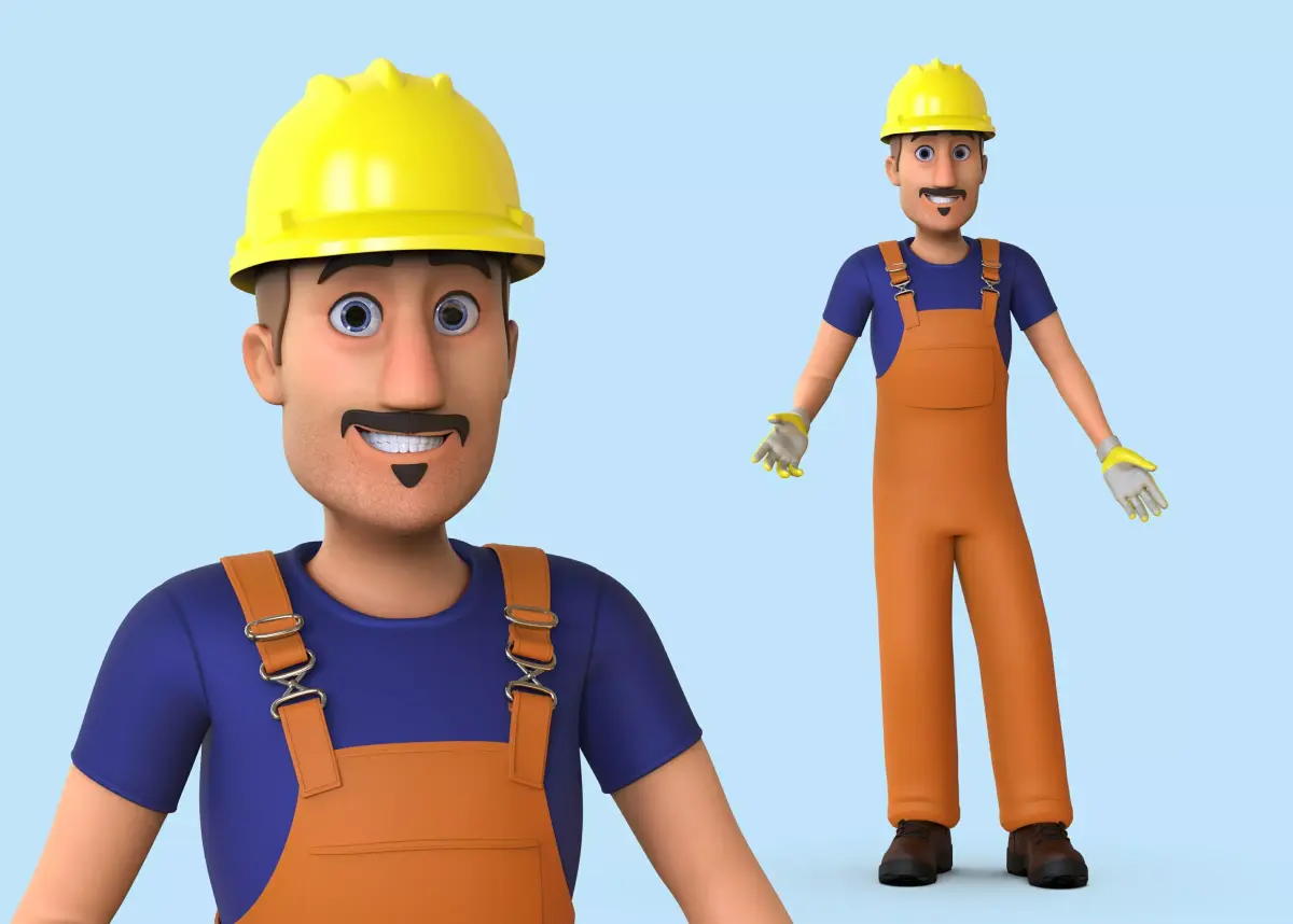 Cartoon Worker Character Low-poly 3D model