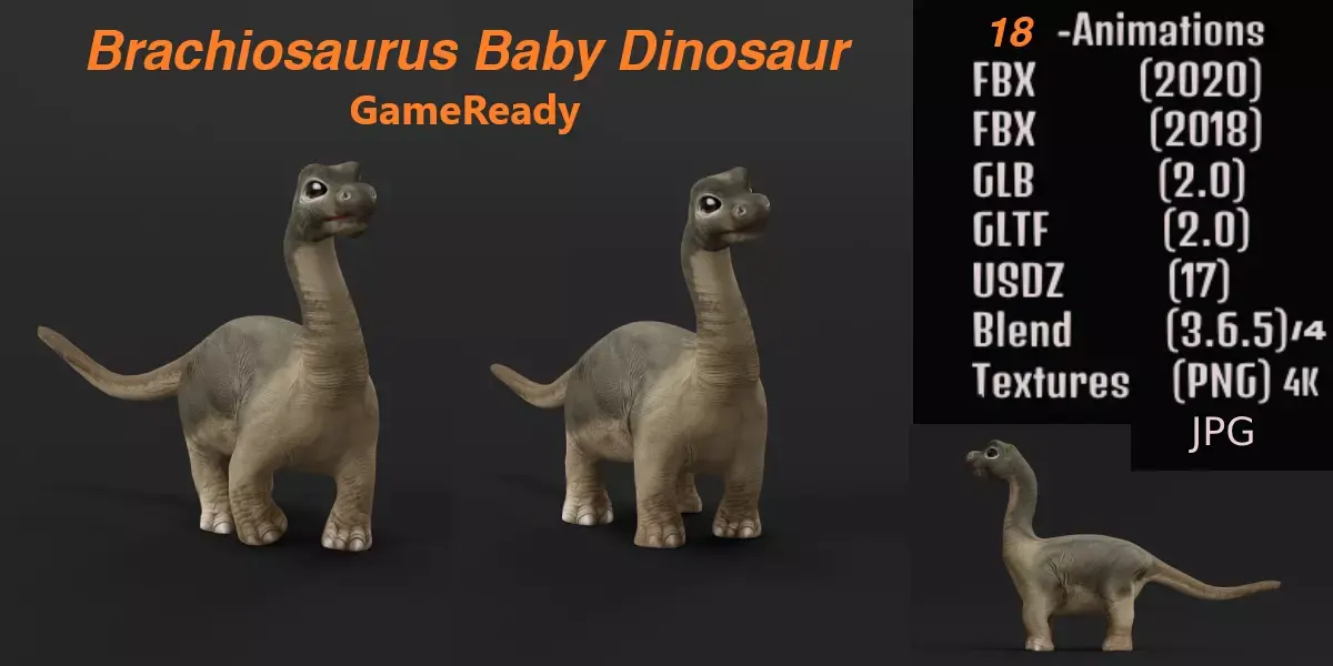 Brachiosaurus Baby Dinosaur Low-poly 3D model