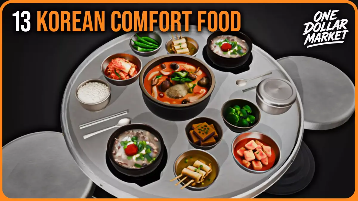 Korean Comfort Food and Tableware Set of 13 Low-poly 3D model