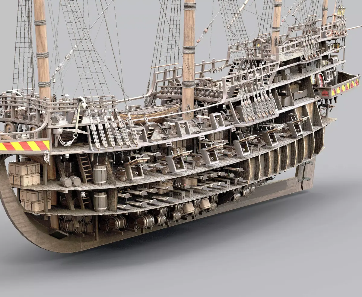 This 3D Galleon includes a fully detailed interior 02 3D model