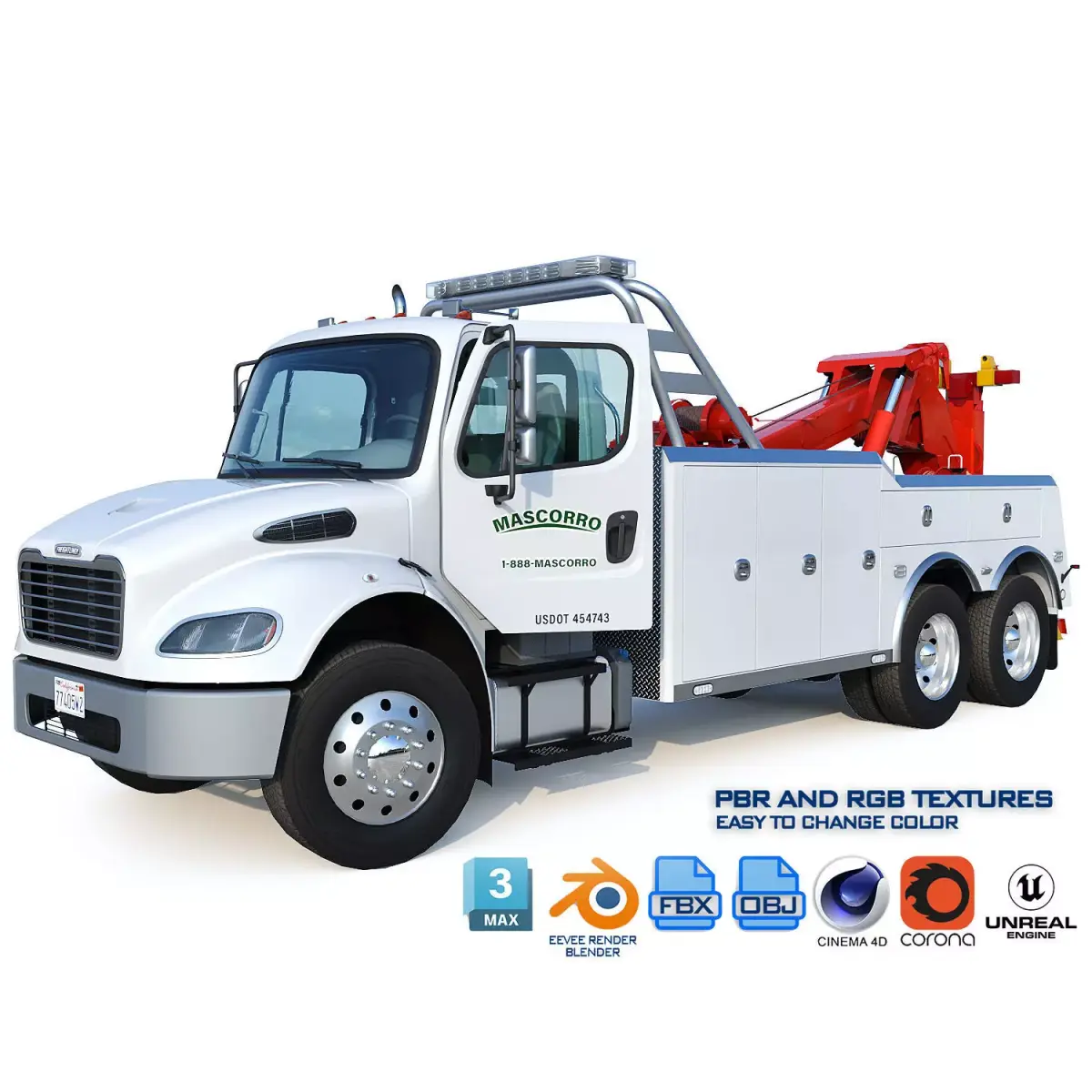 Freightliner M2 106 Wrecker Tow Truck 25 Ton Low-poly 3D model