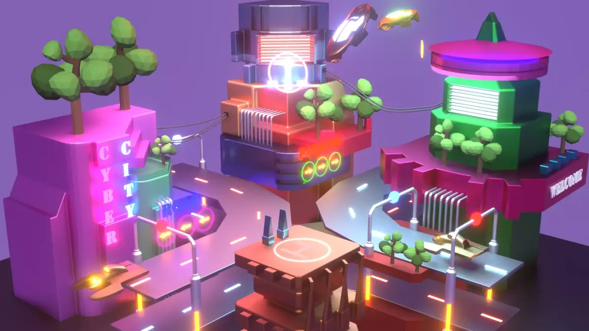 Ski-fi city low poly Low-poly 3D model