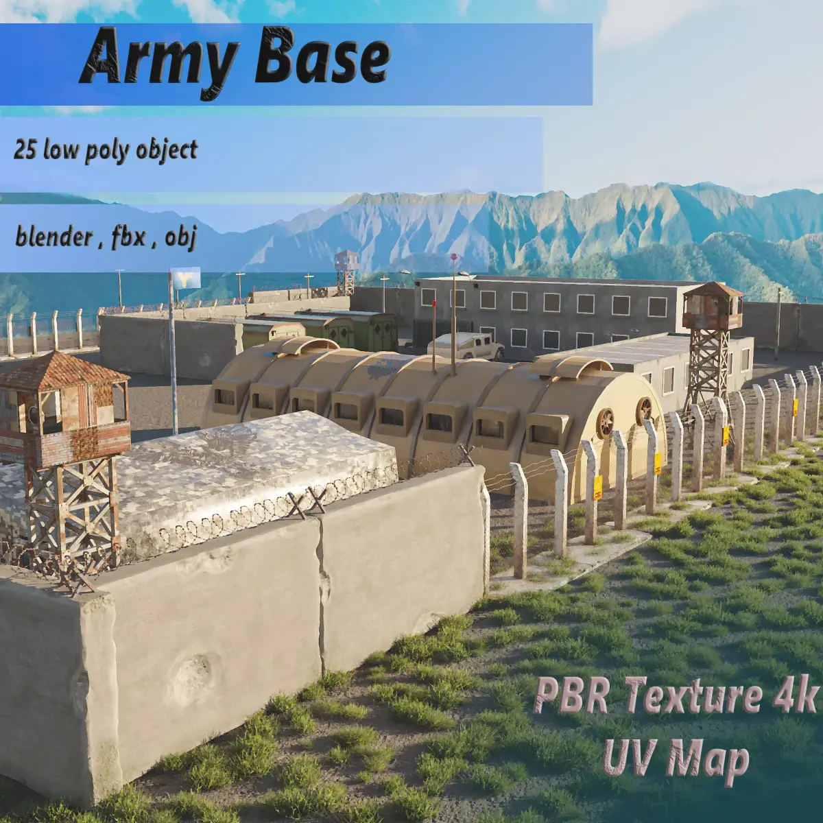 Army base Low-poly 3D model