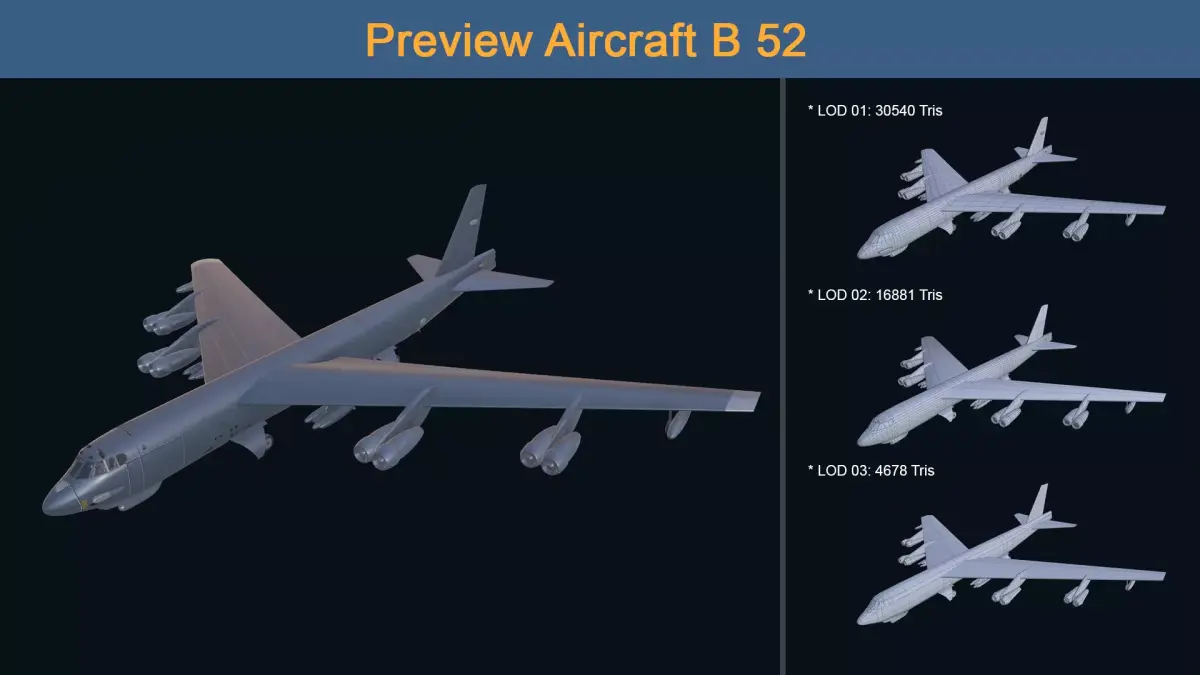 Asset - Army - Aircraft B 52 - 3D MODEL Low-poly  Low-poly 3D model