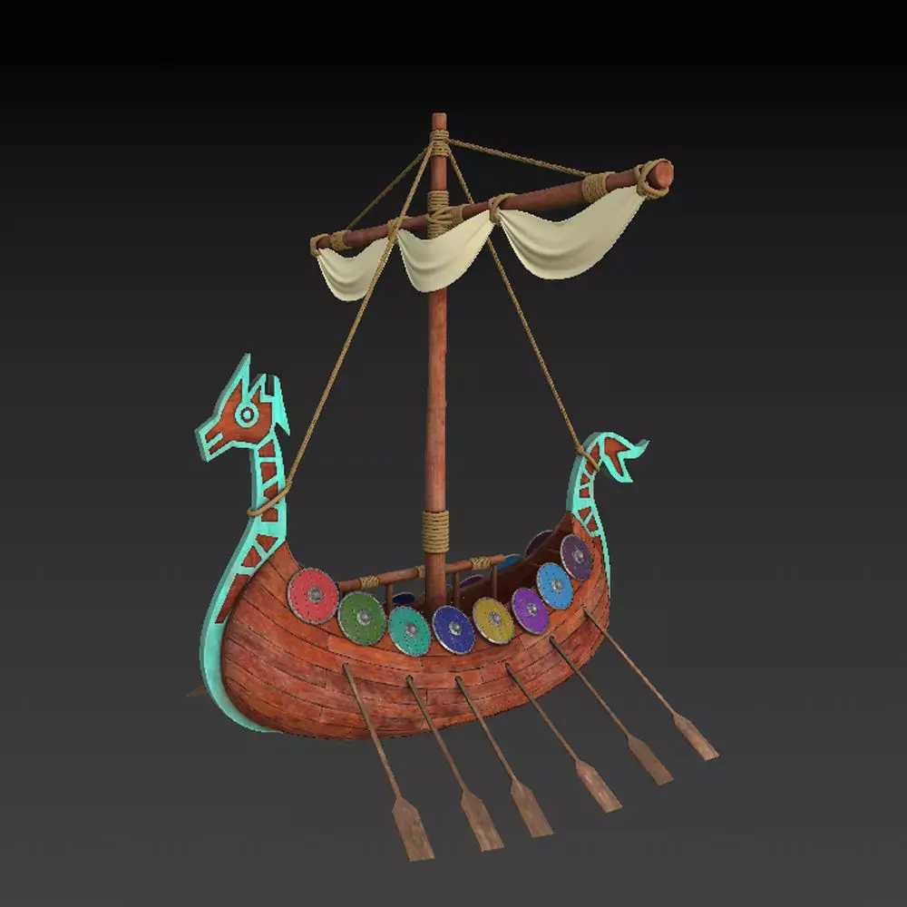 Viking ship cartoon 3D model