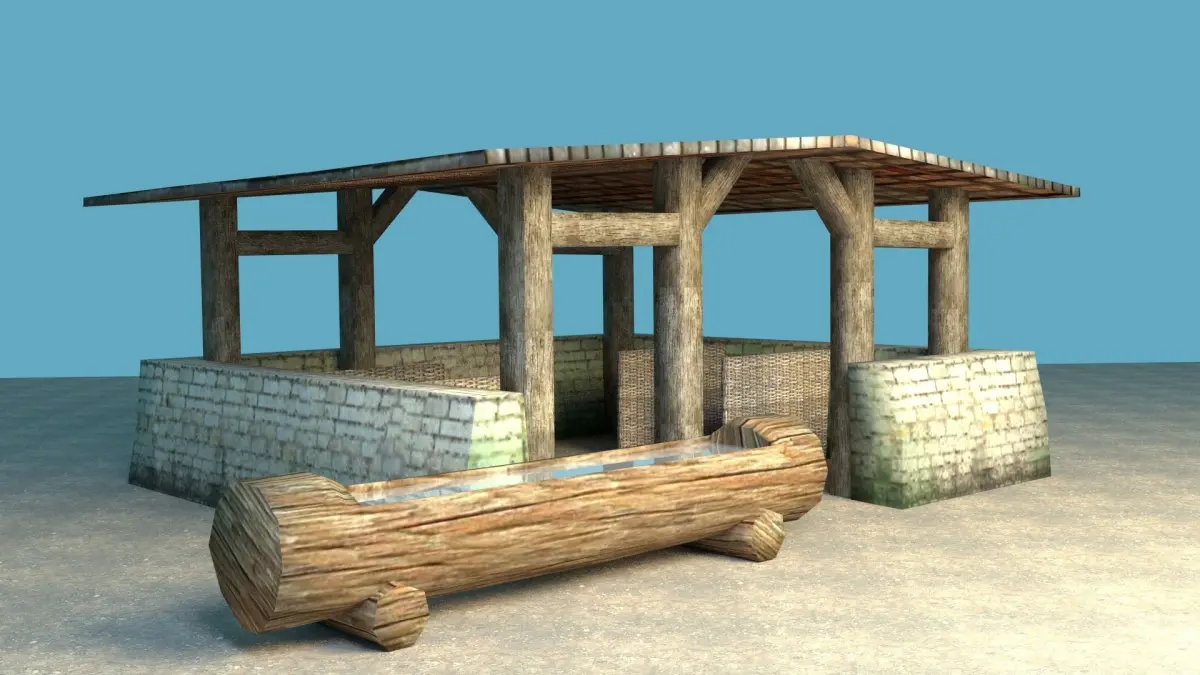 Big medieval stable Low-poly 3D model
