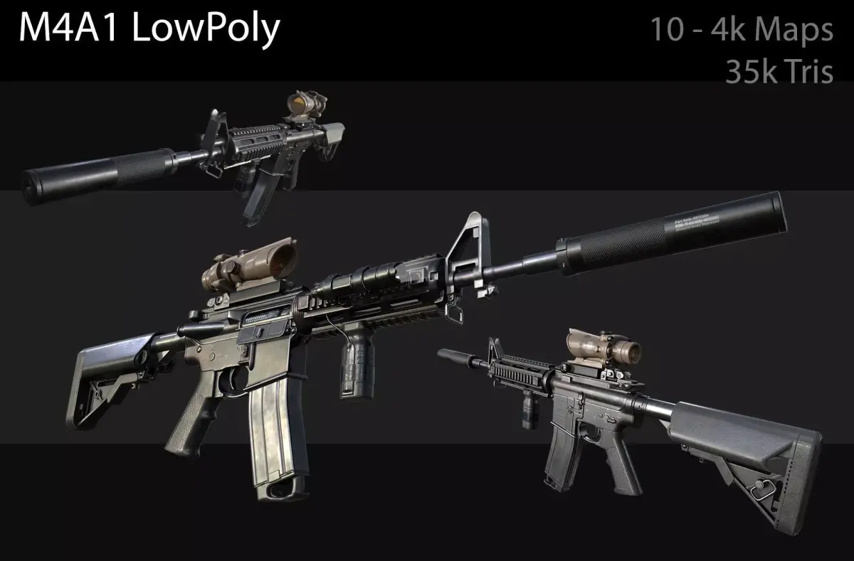 M4A1 with Attachments Low-poly 3D model