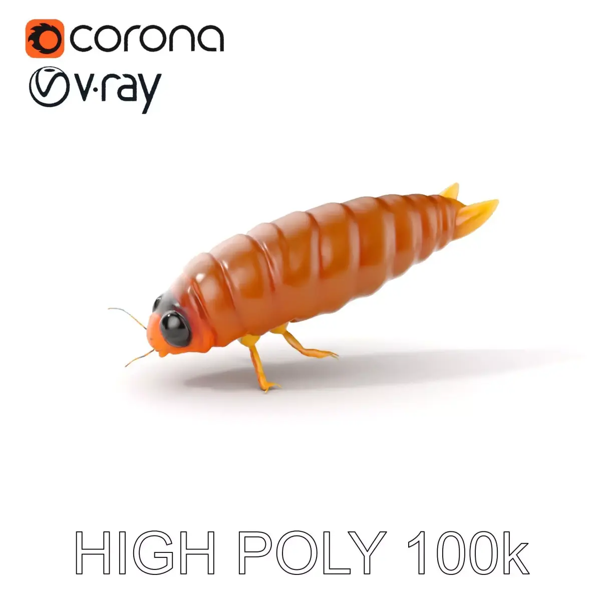 Insect Larva D Model Pack for Visualization and Games Low-poly 3D model
